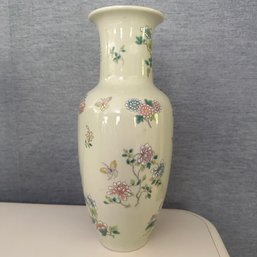 Japanese Made Vintage White Vase With Florals And Butterflies  (Yoga Room)