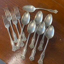 Set Of Vintage Silver Plated Flatware From WM Rogers & Sons - 4 Forks, 7 Spoons (Garage)