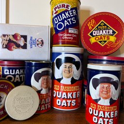 Vintage CERAMIC Quaker Oats Canister Plus Huge Lot Of Vintage Quaker Oats Tins (bsmt)