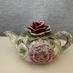 Beautiful Vintage Cloisonne Rose Teapot  (Yoga Room)