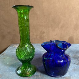 Pair Of Vases Including Vintage Blue With Ruffled Edge (EF) (LR3)