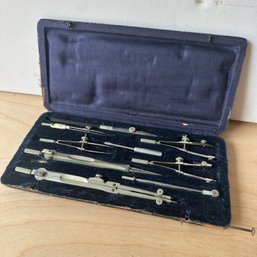 Vintage Metal Drafting Tools In Case (IS)