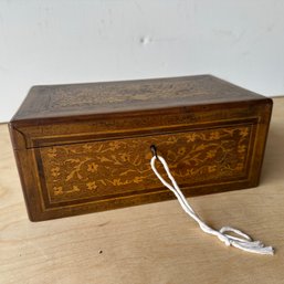 Vintage Wood Inlay Box With Key (IS)