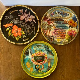 Set Of 3 Vintage Metal Hawaiian Collector's Plates (Basement)