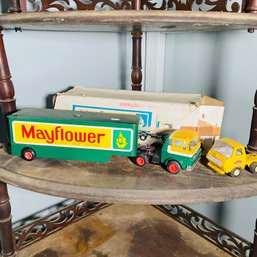Vintage Metal Toy Trucks - 1 Mayflower Truck With Trailer & 1 Yellow Truck Cab Only (Pod)
