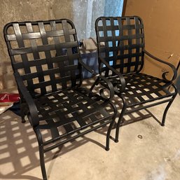Pair Of Black Metal Outdoor Chairs (Bsmt)
