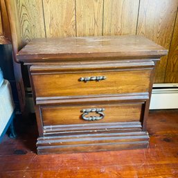 Vintage Wood 2 Drawer Nightstand With Noted Wear & Stuck Drawer (MB)