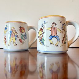 Pair Of Vintage ARABIA Finnish Ceramic Painted Mugs (DR)