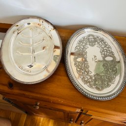 Silver Plate Meat Platter And Monogram Serving Platter (Dining Room)