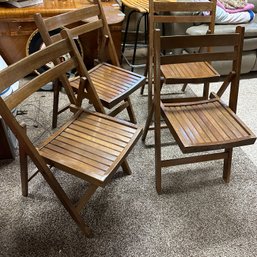 Set Of Four Vintage Wood Folding Chairs Made In Romania (BSMT)