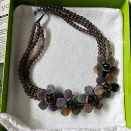 Sterling Floral Necklace Multi-gemstones  (LR)