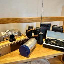 Amazing Lot Of Rare Vintage Cameras & Radios! 8MM Movie Cam, Steinheil Munchen Lens, Transistor Radio, Etc