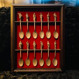 Franklin Mint Pewter Spoon Collection With Wood Wall Shelf No. 1 - The Christmas Carol Collection (Box 11)