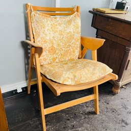 Vintage Light Wooden Folding Chair With Floral Cushion (Pod)