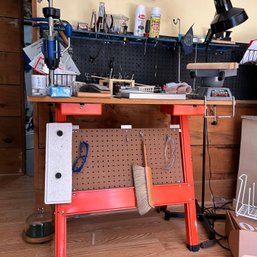 Adjustable Workbench With DREMEL Model 220, Pegboad, And All Accessories Pictured (BSMT)