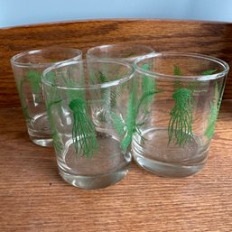 Four Vintage Fern Drinking Glasses - One Chipped