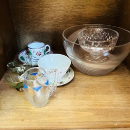 Cabinet Lot: Serving Bowl, Vintage Tea Cups, Small Glass Serving Pieces (Dining Room)