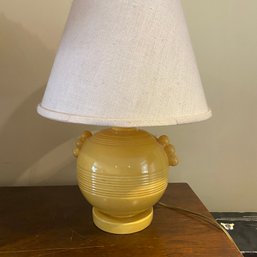 Small Yellow Lamp With Ceramic Base & Off White Shade (Bsmt)