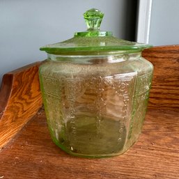 Vintage Uranium Glass Biscuit Jar With Lid