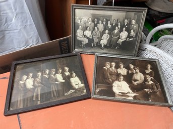3 Antique Original B&W Photos W/ Frames Of Women & Children Families - Names/Birthdays On The Back