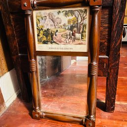 Vintage Federal Style Split Column Mirror With Currier & Ives Art (MB)