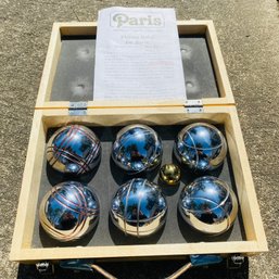 Chrome-Finish Bocce Ball Set In Wooden Storage Box