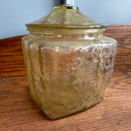 Amber/Yellow Depression Glass Jar With Lid - See Description