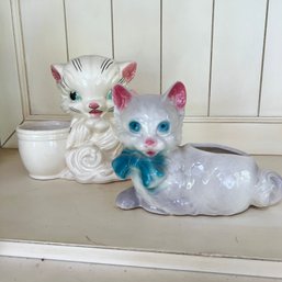 Vintage Pair Of Kitty Cat Planters (porch)