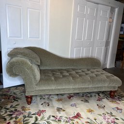 Stunning Tufted Chaise Lounger In Excellent Condition - Muted Green / Gray - Basement