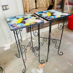 Pair Of Colorful Plant Stands (Porch)