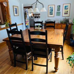 Pottery Barn Large Square Farmhouse Table With 6 Chairs (Dining Room)