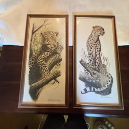 Pair Vintage Ralph S Coventry Cheetah Prints 1976  (DR)