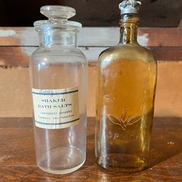 Pair Of Vintage Glass Bottles - Bath Salts And Royal Spyce (attic)