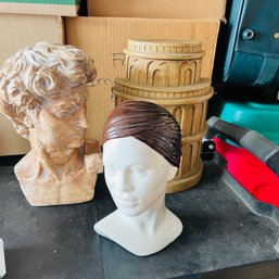 Austin Productions Sculpture, Ceramic Head And Sculptural Piece (Pod)