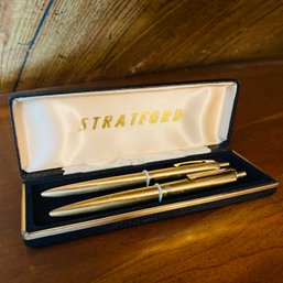 Gold Toned Stratford Pen Set In Case (MB)