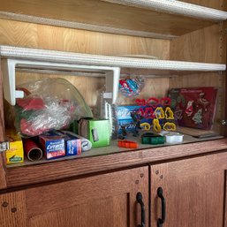 Kitchen Cabinet Lot Including Cookie Cutters, Freezer Paper, Plastic Cups (Kitchen)