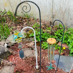 Trio Of Small Garden Stakes And Windchimes (yard)