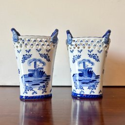 Pair Of Vintage Royal Twickel DELFTWARE Vases (DR)
