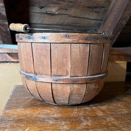 Large Wooden Basket With Handle (attic)