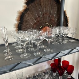 Mixed Lot Of Wine & Champagne Glasses: 3 Small Flutes, 12 Coupes, 12 Small Wine Glasses (UP)