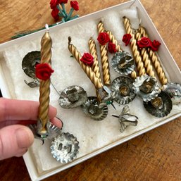 Vintage Tin Metal Christmas Tree Candle Clips With Candles (LR)