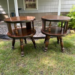 Pair Of Vintage Round Solid Wood Side Tables (BSMT Back)