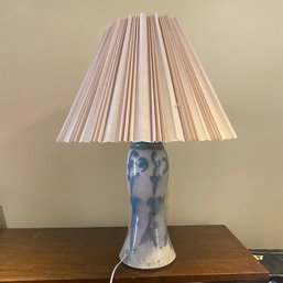 Heavy Vintage Table Lamp With Pretty Blue & White Painted Ceramic Base (Bsmt)