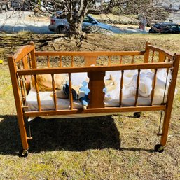 Vintage Wooden Play Crib With Babydoll And Bedding (Livingroom)
