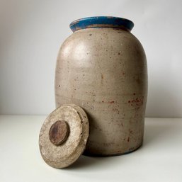 Wow! Large Lidded Vintage, Possibly Antique, Stoneware Crock (MB)
