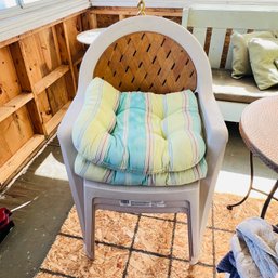 Set Of Three Plastic Stacking Chairs With Two Cushions (Porch)