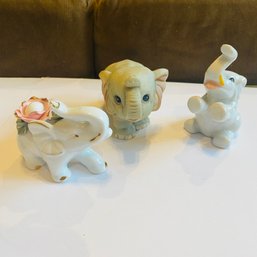 Set Of 3 Adorable Small Elephant Ceramic Figurines (EF - LR2)