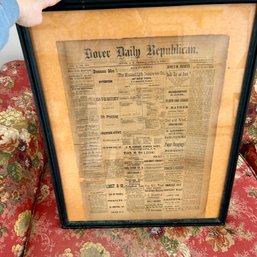 Framed Antique Newspaper Front Page DOVER DAILY REPUBLICAN April 8, 1881 NH (LR)