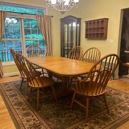 Stunning Solid Wood Farmhouse Dining Table, S.BENT & BROS, W/ Six Chairs & Two Leaves, 5-7' Long (DR)