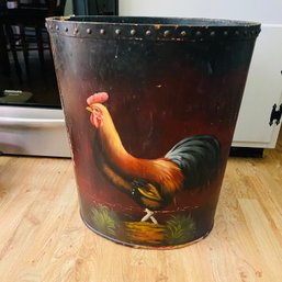 Large Chicken Themed Basket With Rivets - Surface Wear Noted (Kitchen)